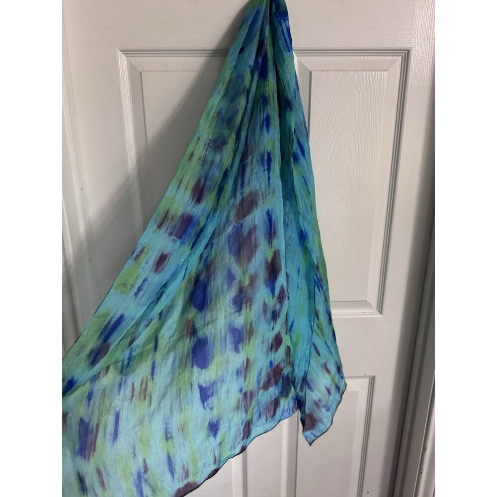 Vintage Signals 100% Silk Tie Dye Rectangle Scarf Blue Green Purple 71”x21”